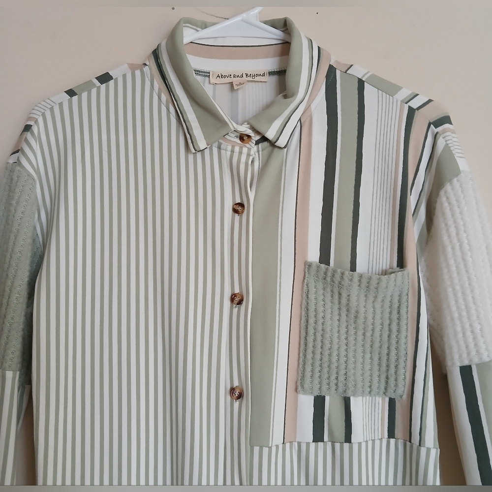 Above and Beyond Soft Green Stripe Button Down Shirt - Picture 2 of 9